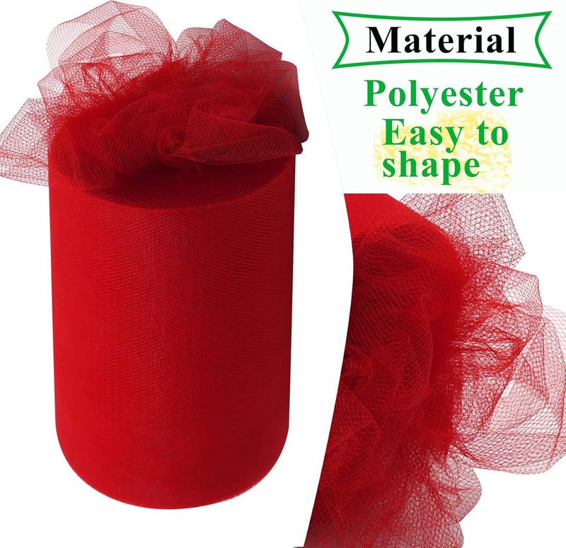 IONTACH Red Tulle Fabric Rolls 6 Inch by 100 Yards (300 feet) Fabric Spool Tulle Ribbon for Christmas Gift Wrapping DIY Tutu Bow Baby Shower Birthday Party Wedding Decorations Craft Supplies - Image 3